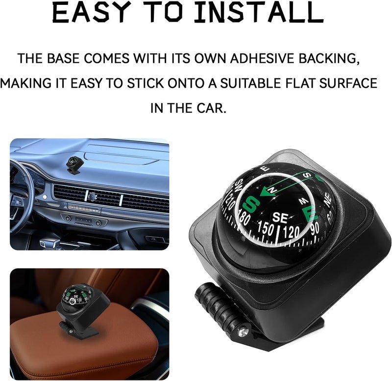 SWQS Upgraded Car Compass,2.6x2.2x2.1 Car Compass Dashboard with Adjustable Angle, Portable Compasses for Car Dashboard Auto Accessories for Camping, Travel, Hiking Universal HD Digital Compasses Ball - Image 4